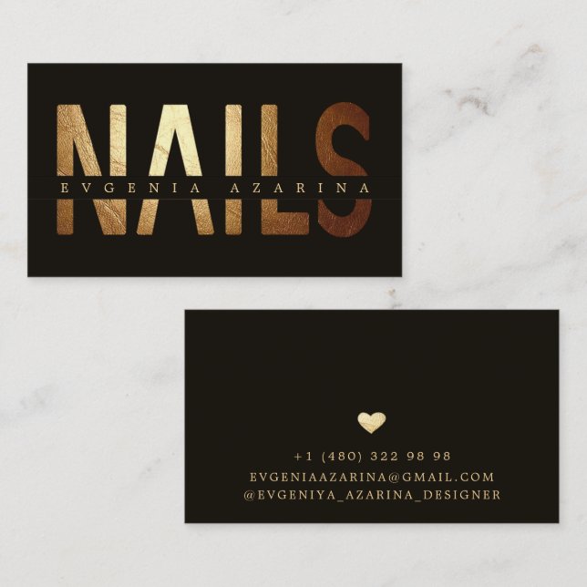 Luxury Nail Business Card – Gold & Black Design (Front/Back)