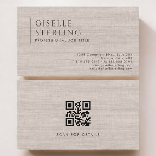 Luxury Natural Brown Linen QR Code Business Card