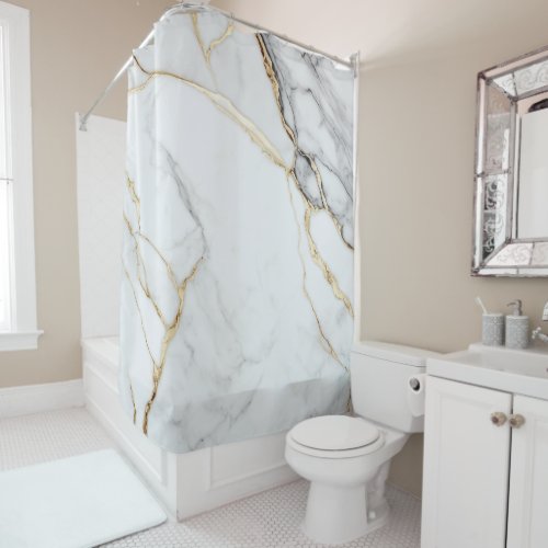 Luxury Natural Gold Texture White Marble Shower Curtain