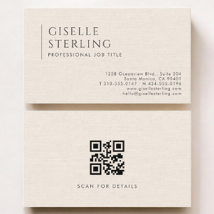 Luxury Natural Ivory Linen QR Code Business Card