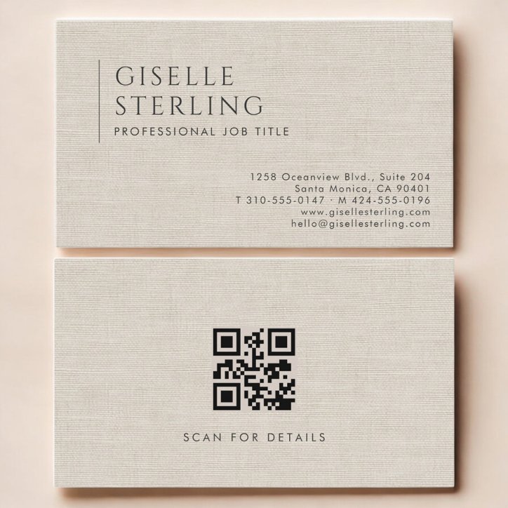 Luxury Natural Linen QR Code Business Card