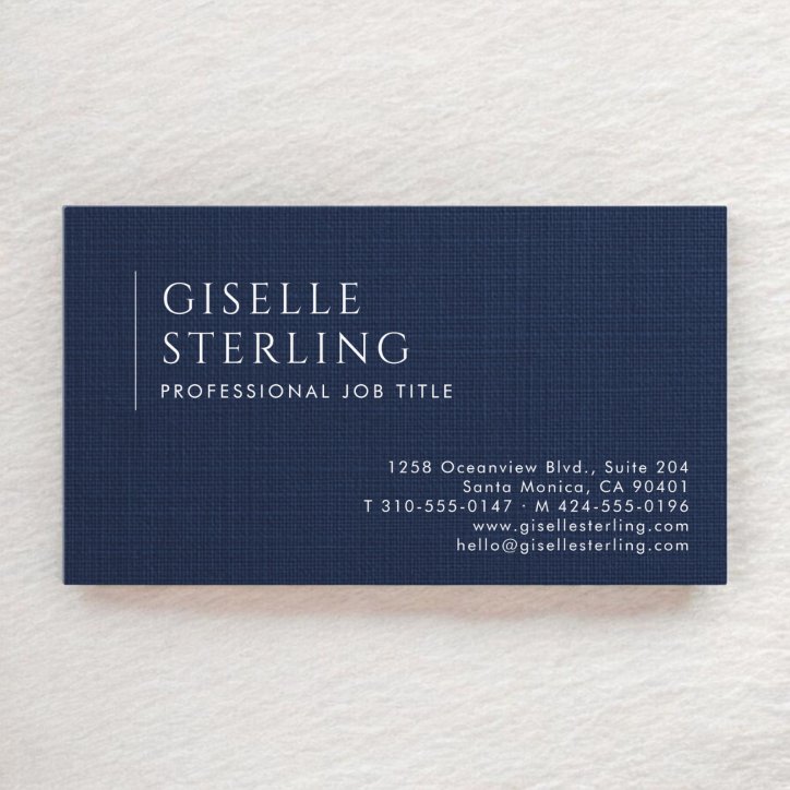 Luxury Natural Navy Blue Linen Business Card