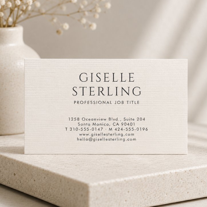 Luxury Natural Neutral Ivory Linen Business Card