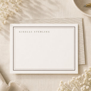 Luxury Natural Neutral Linen Double Border Note Card