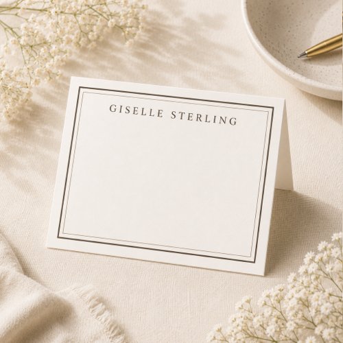 Luxury Natural Neutral Linen Double Border Thank You Card
