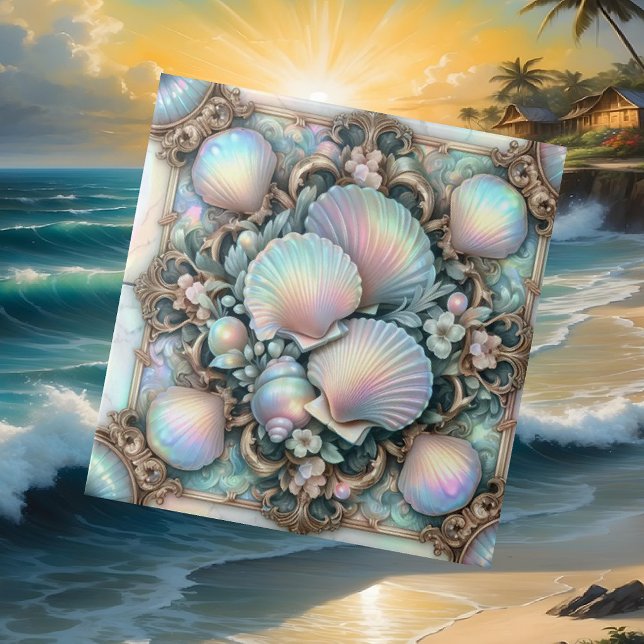 Luxury Nautical Decor | Opal Seashells Beach House Ceramic Tile (Creator Uploaded)