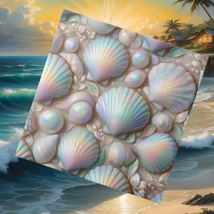 Luxury Nautical Decor   Opal Seashells Beach House Ceramic Tile
