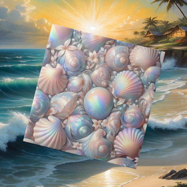 Luxury Nautical Decor | Opal Seashells Beach House Ceramic Tile (Creator Uploaded)