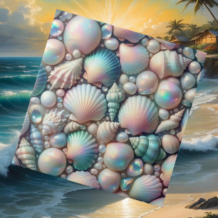 Luxury Nautical Decor Opal Seashells Beach House Ceramic Tile