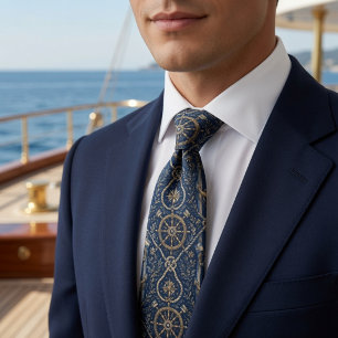 Luxury Nautical Navy Blue and Gold Anchor Neck Tie
