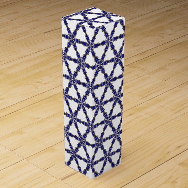 Luxury Nautical Sapphire Blue & White Patterned  Wine Box (Front)