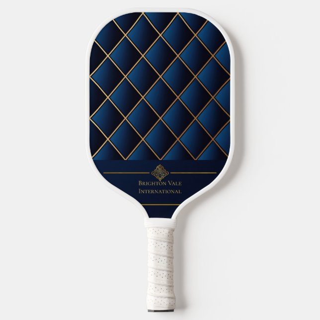 Luxury Navy and Gold Geometric Personalized Pickleball Paddle (Front)