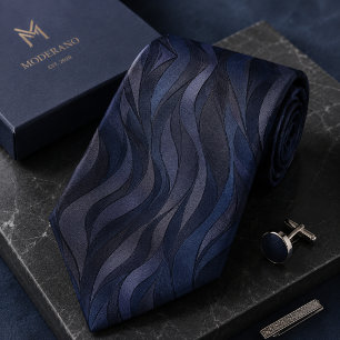 Luxury Navy Blue Abstract Wave Neck Tie