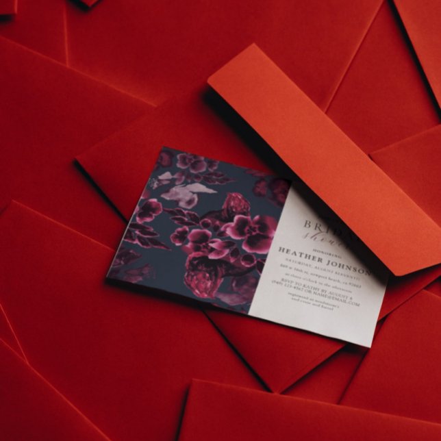 Luxury Navy Blue and Burgundy Floral Bridal Shower Invitation (Creator Uploaded)