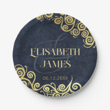Luxury Navy Blue And Gold Flourish Winter Wedding