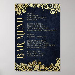 Luxury Navy Blue And Gold Flourish Winter Wedding Poster