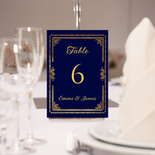 Luxury Navy Blue and Gold Frame Wedding Table Number