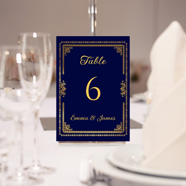 Luxury Navy Blue and Gold Frame Wedding Table Number (Creator Uploaded)