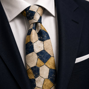 Luxury Navy Blue and Gold Marble Stone Mosaic Neck Tie