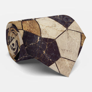 Luxury Navy Blue and Gold Marble Stone Mosaic Neck Tie