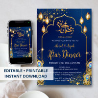 Luxury Navy Blue and Gold Peacock Ramadan Iftar