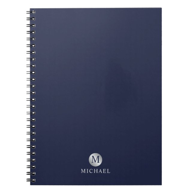 Luxury Navy Blue and Silver Personalized Monogram Notebook (Front)