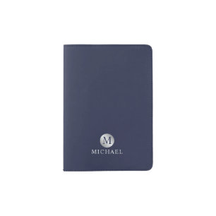 Luxury Navy Blue and Silver Personalized Monogram Passport Holder