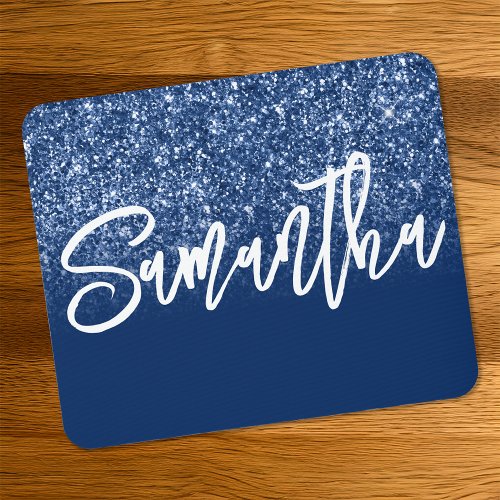 Luxury Navy Blue Glitter Ombre Personalized Mouse Pad