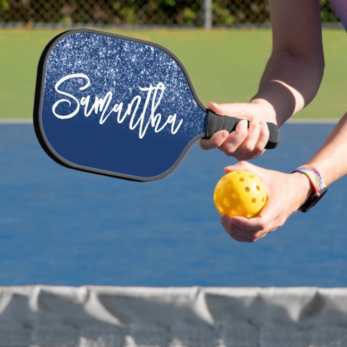 Luxury Navy Blue Glitter Ombre Personalized Pickleball Paddle