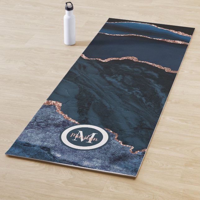 Luxury Navy Blue Gold Agate Faux Glitter Yoga Mat (In Situ)