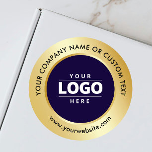 Luxury Navy Blue Gold Business Logo Shipping Classic Round Sticker