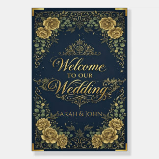 Luxury Navy Blue Gold calligraphy welcome wedding Foam Board
