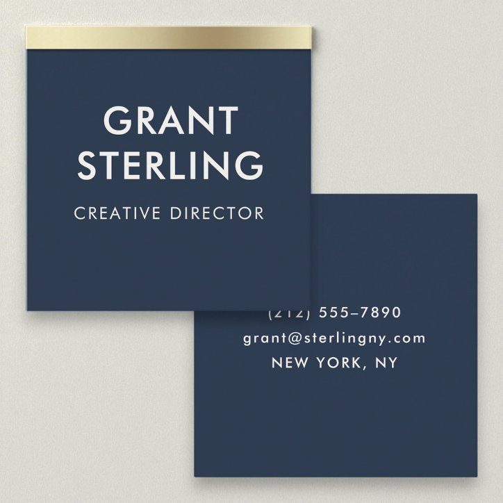 Luxury Navy Blue Gold Elegant Minimal Typography Square Business Card