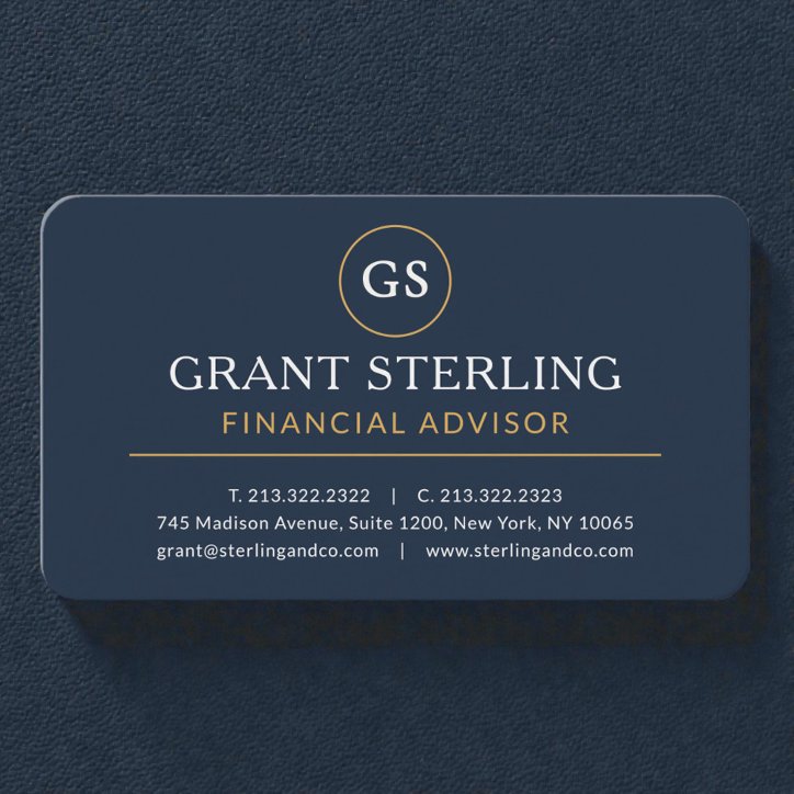 Luxury Navy Blue Gold Financial Advisor Business Card
