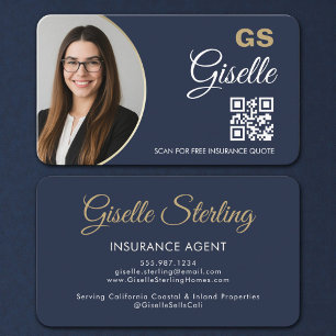 Luxury Navy Blue Gold Insurance Representative Business Card