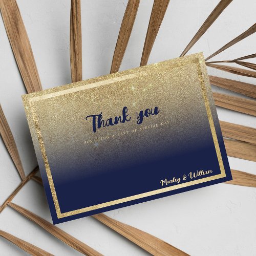 Luxury navy blue gold ombre glitter Thank You Invitation