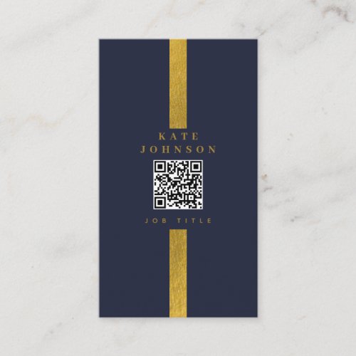 Luxury Navy Blue Gold QR Code Social Media  Business Card