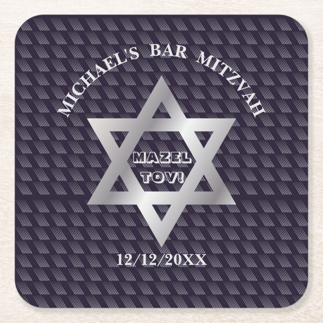  Luxury Navy Blue Magen David star modern design Square Paper Coaster (Front)