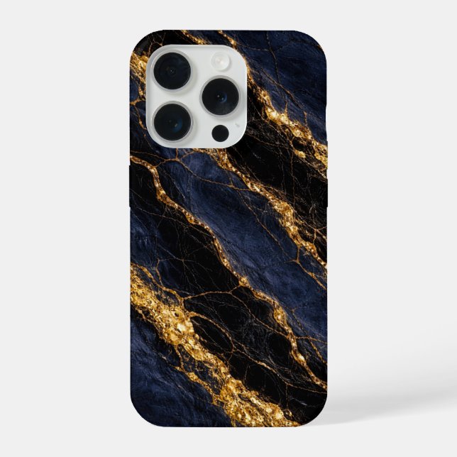 Luxury Navy Blue Marble Gold/Black Vein Phone Case (Back)
