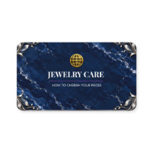 Luxury Navy Blue Marble Silver Jewelry Care Card