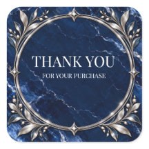 Luxury Navy Blue Marble Silver Thank You Sticker