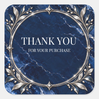 Luxury Navy Blue Marble Silver Thank You Sticker