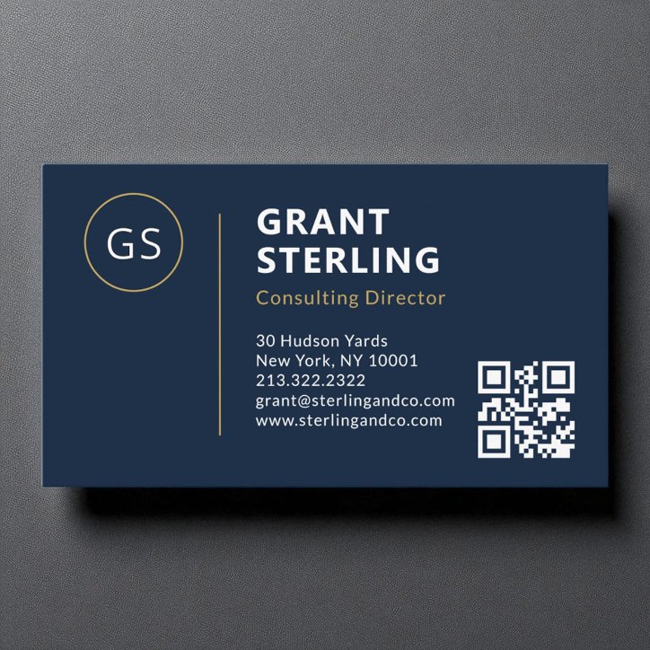 Luxury Navy Blue Minimalist Professional QR Code Business Card