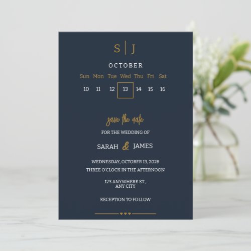 Luxury Navy Blue Save the Date Invitation