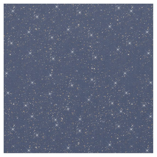 Luxury navy blue sparkle gold glitter pattern fabric (Close Up)