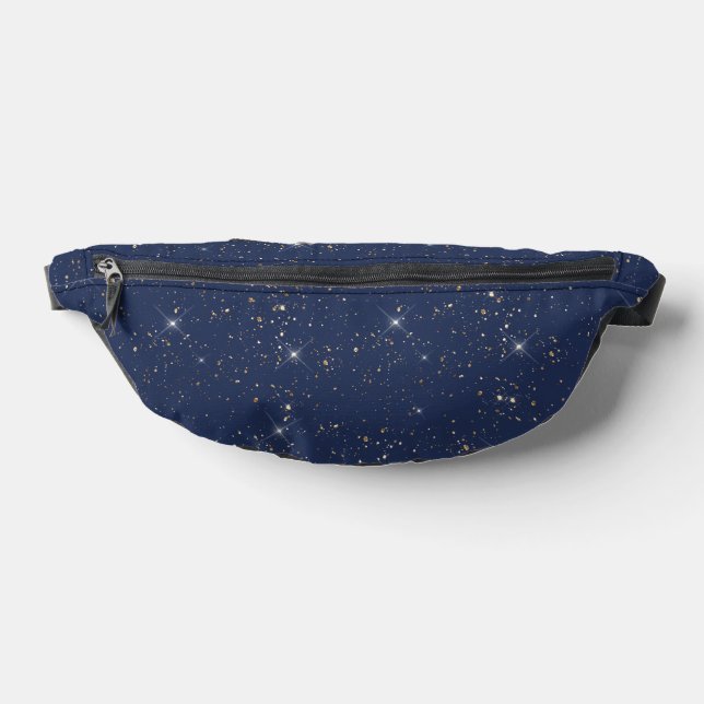 Luxury navy blue sparkle gold glitter pattern fanny pack (Lay Down)