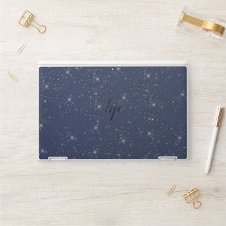 Luxury navy blue sparkle gold glitter pattern HP laptop skin