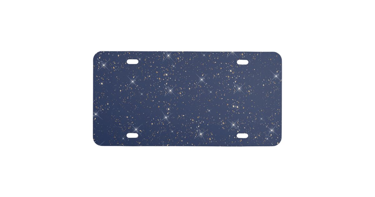 Luxury navy blue sparkle gold glitter pattern license plate | Zazzle
