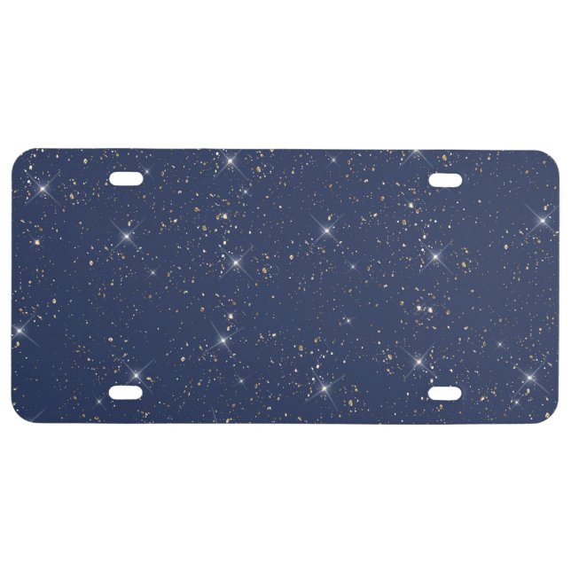 Luxury navy blue sparkle gold glitter pattern license plate (Front)