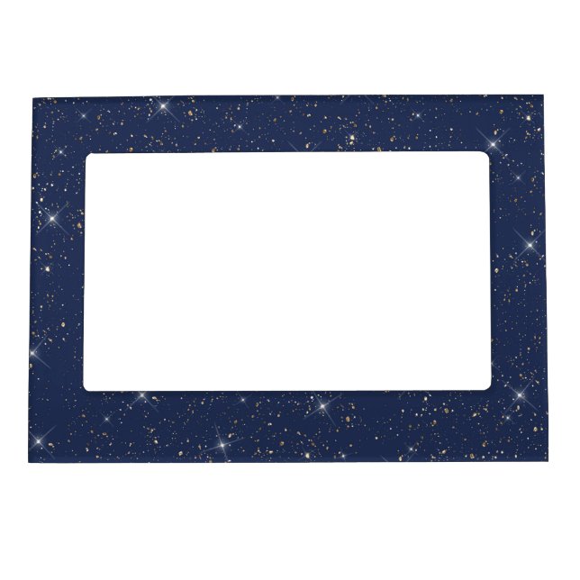 Luxury navy blue sparkle gold glitter pattern magnetic frame (Front)